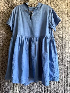 Oilily Denim-Blue Lace-Up girls dress 100%Hand dye,denim style.